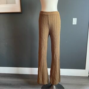 H:ours Gretna Tan Crochet Cutout Pants | Resort Cover-Up Knit Trousers Bohemian